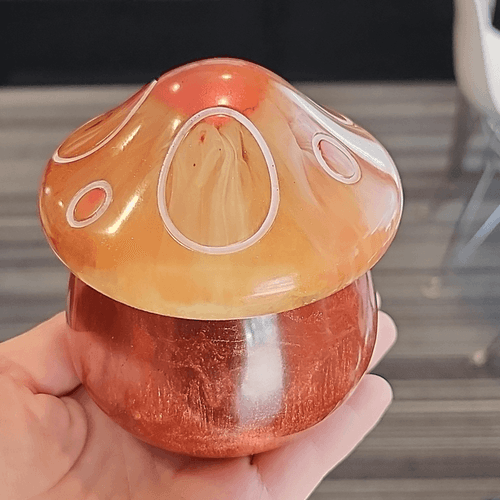 Retro Looking Orange and Yellow Mini Mushroom Jar Trinket Dish with Lid - Thumbnail 10
