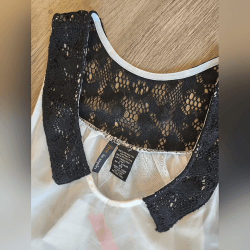 Nwt White Sheer Lace Black Collar High Low Sleeveless Blouse - Thumbnail 5