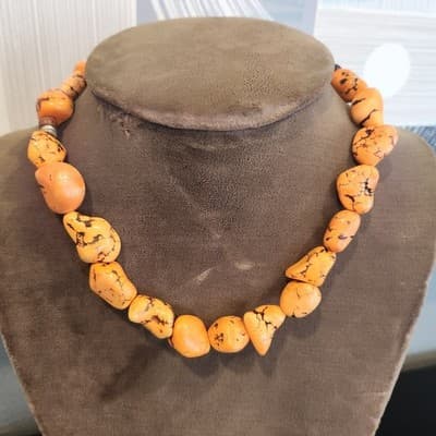 Chunky Orange Turquiose Nugget Beaded Necklace - Thumbnail 2