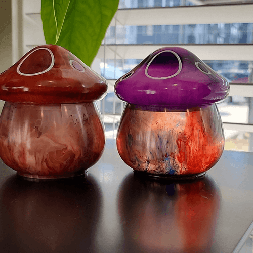 Purple Magic Colorful Swirly Mushroom Jar Trinket Dish with Lid - Thumbnail 3