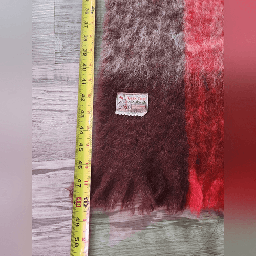 Vintage Mid Century Glen Cree Red and Brown Plaid 100% Mohair Throw Blanket - Thumbnail 7