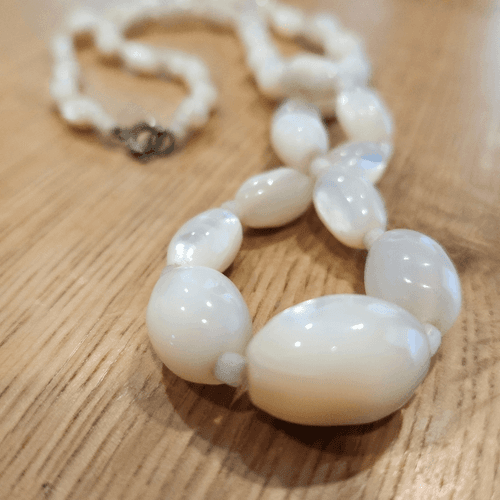 Vintage White Mother of Pearl Oblong Beaded Necklace - Thumbnail 7