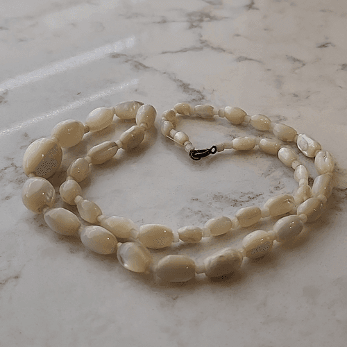 Vintage White Mother of Pearl Oblong Beaded Necklace - Thumbnail 9