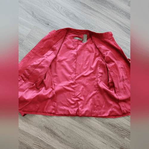 Liz Claiborne Red Lightweight Stylish Suede Leather Jacket - Thumbnail 4