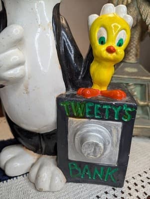 Vintage Warner Bros. Inc CERAMIC Tweety & Silvester 1972 Coin Bank hand Painted - Thumbnail 2