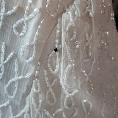 Silky Nites White Ivory Silk Fully Beaded 1980s Formal Dress - Thumbnail 9