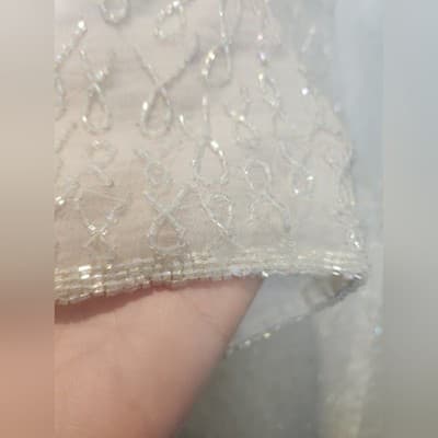 Silky Nites White Ivory Silk Fully Beaded 1980s Formal Dress - Thumbnail 15