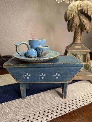Handmade Mini Stool Primative Country Doll House Table Decor Miniature Furniture - Thumbnail 2