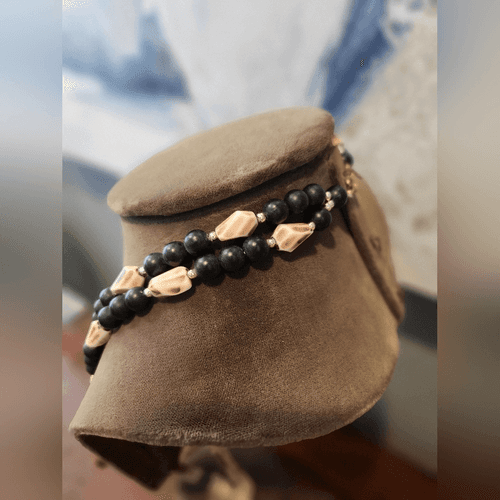 Vintage Brown and Black Plastic Beaded Double Layer Ornate Artsy Necklace - Thumbnail 4