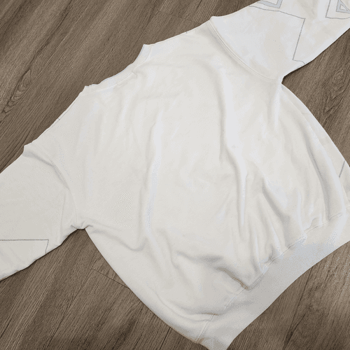 Vintage 90s Chic White and Blue Geometric Patterned Pullover Sweatshirt - Thumbnail 6