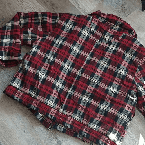 Red and Black Plaid Oversized Fit Frayed Quilted POL Jacket - Thumbnail 12