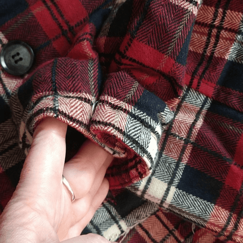 Red and Black Plaid Oversized Fit Frayed Quilted POL Jacket - Thumbnail 7