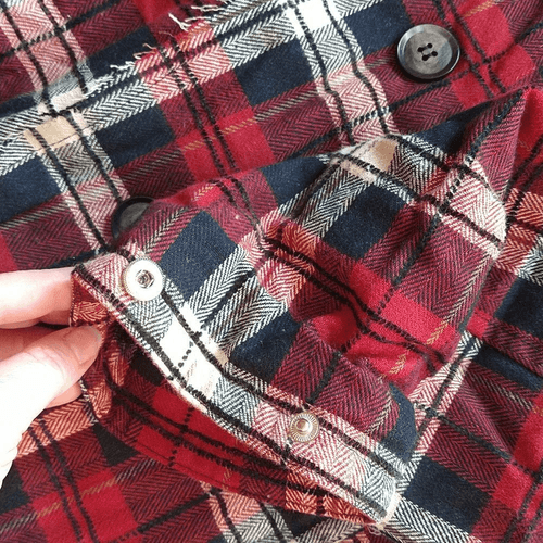 Red and Black Plaid Oversized Fit Frayed Quilted POL Jacket - Thumbnail 8