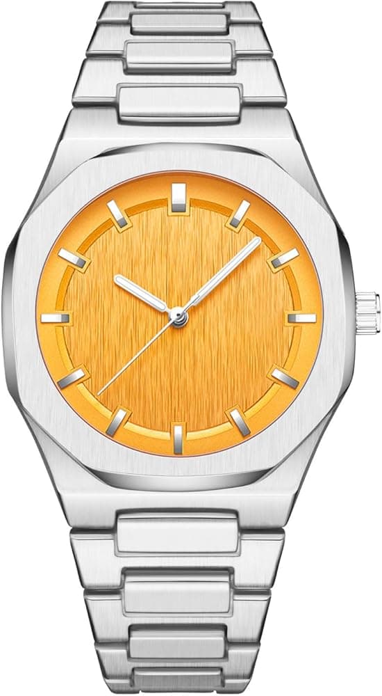 Stainless Steel Watch with Orange Dial