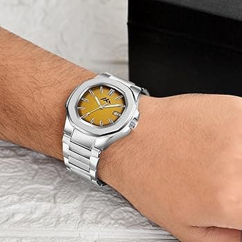 Stainless Steel Watch with Orange Dial - Thumbnail 2