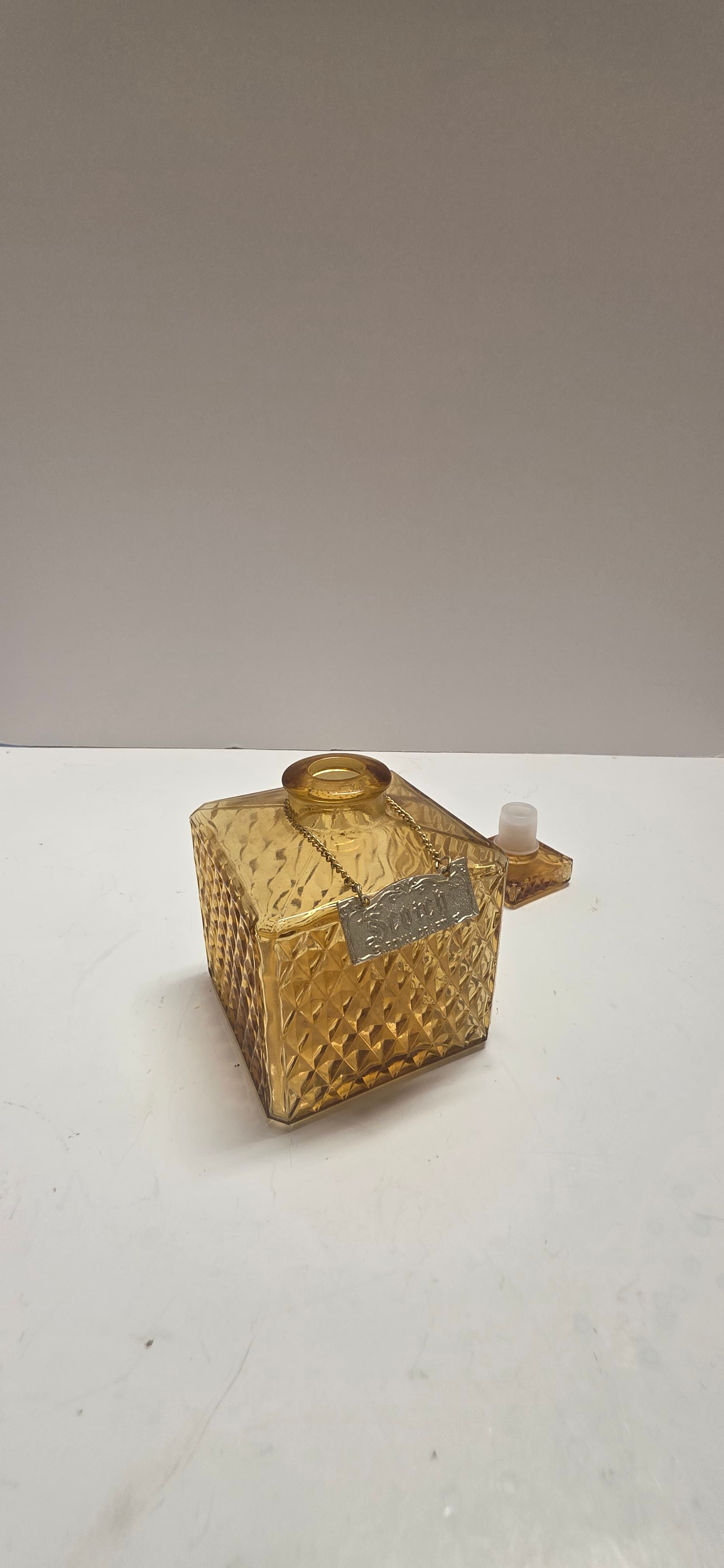 Vintage Royal Craft Amber Glass Decanter Scotch Bottle Diamond Point Square 70s - Thumbnail 9