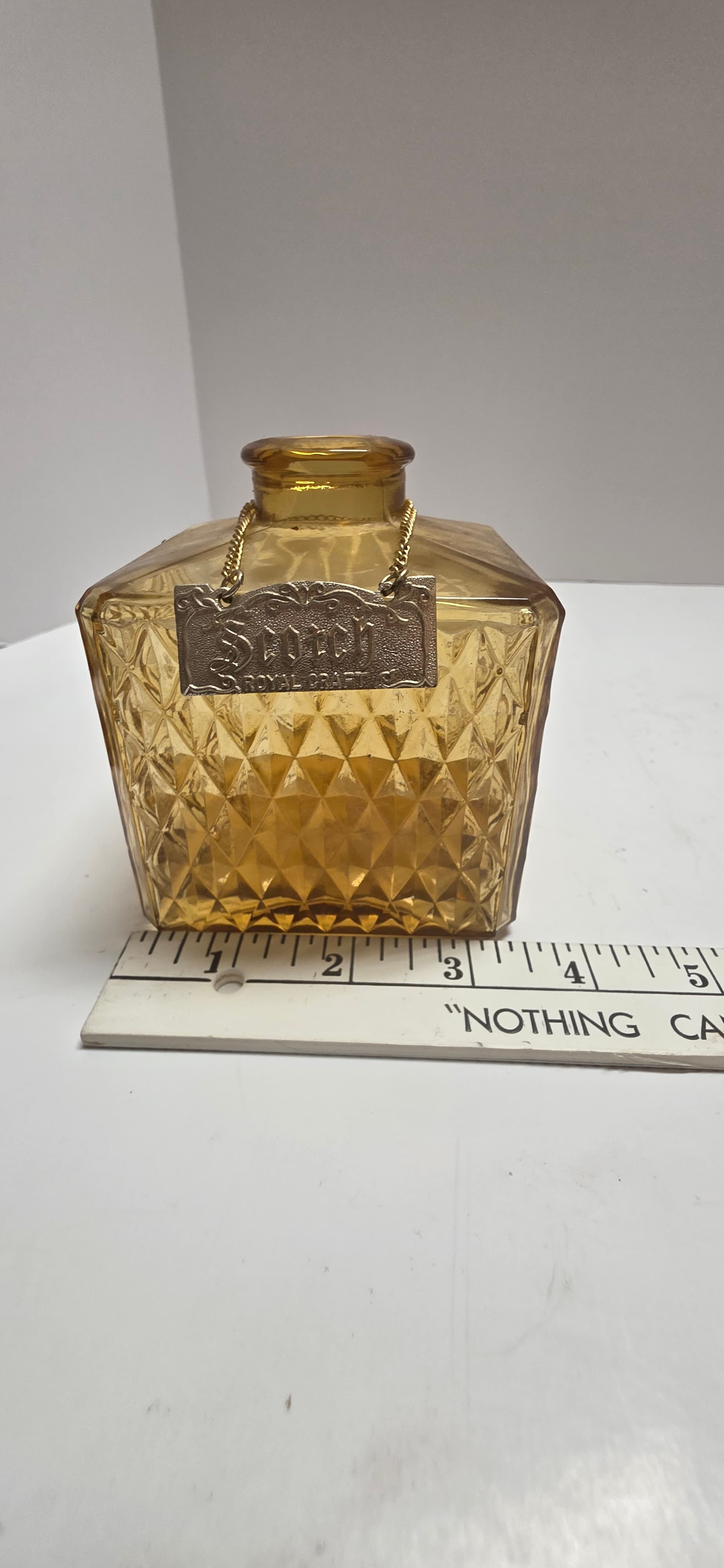 Vintage Royal Craft Amber Glass Decanter Scotch Bottle Diamond Point Square 70s - Thumbnail 12