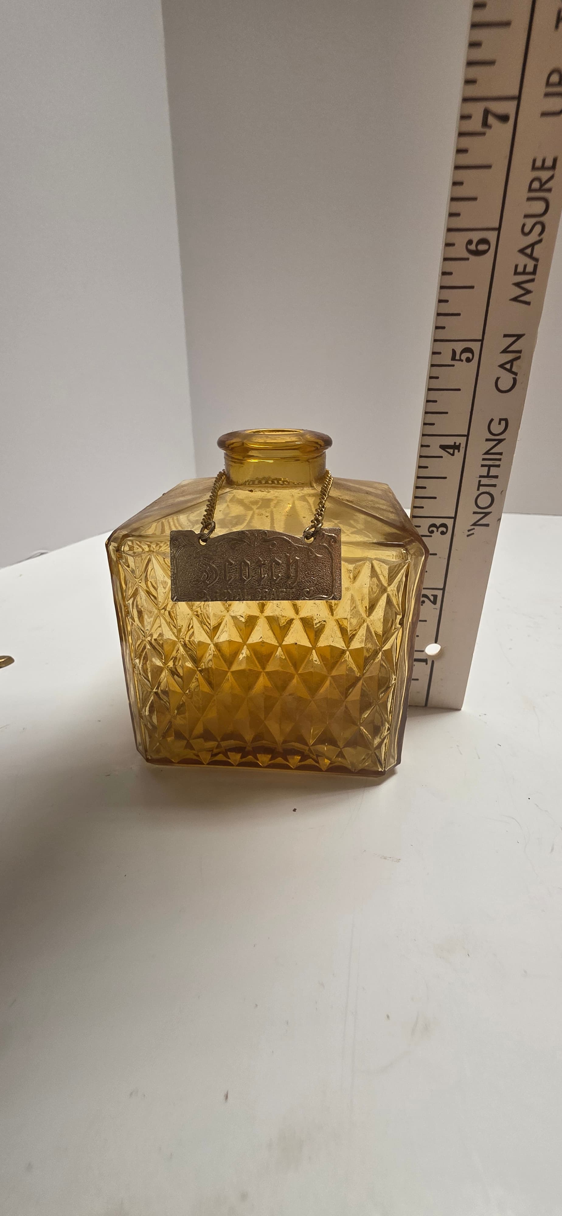 Vintage Royal Craft Amber Glass Decanter Scotch Bottle Diamond Point Square 70s - Thumbnail 13