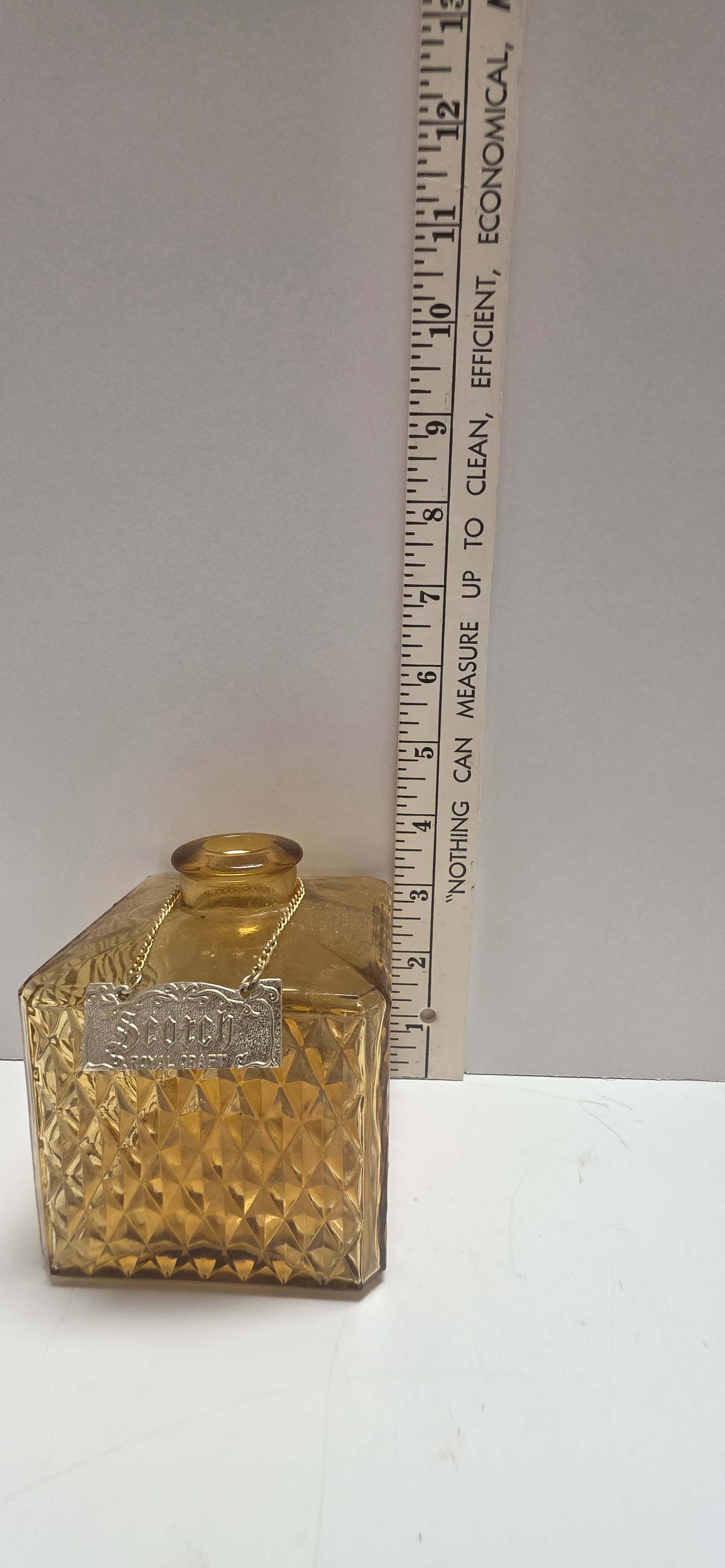 Vintage Royal Craft Amber Glass Decanter Scotch Bottle Diamond Point Square 70s - Thumbnail 14