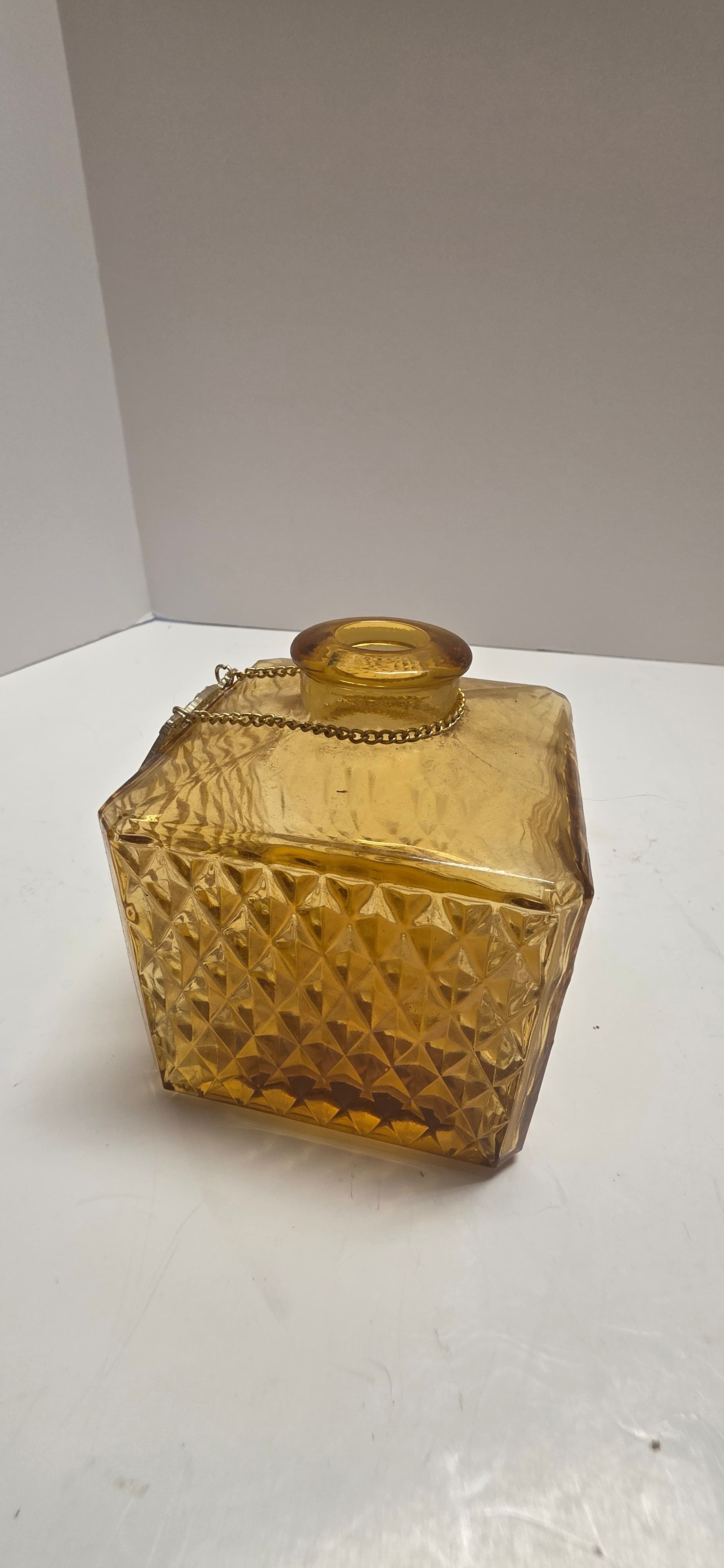 Vintage Royal Craft Amber Glass Decanter Scotch Bottle Diamond Point Square 70s - Thumbnail 11