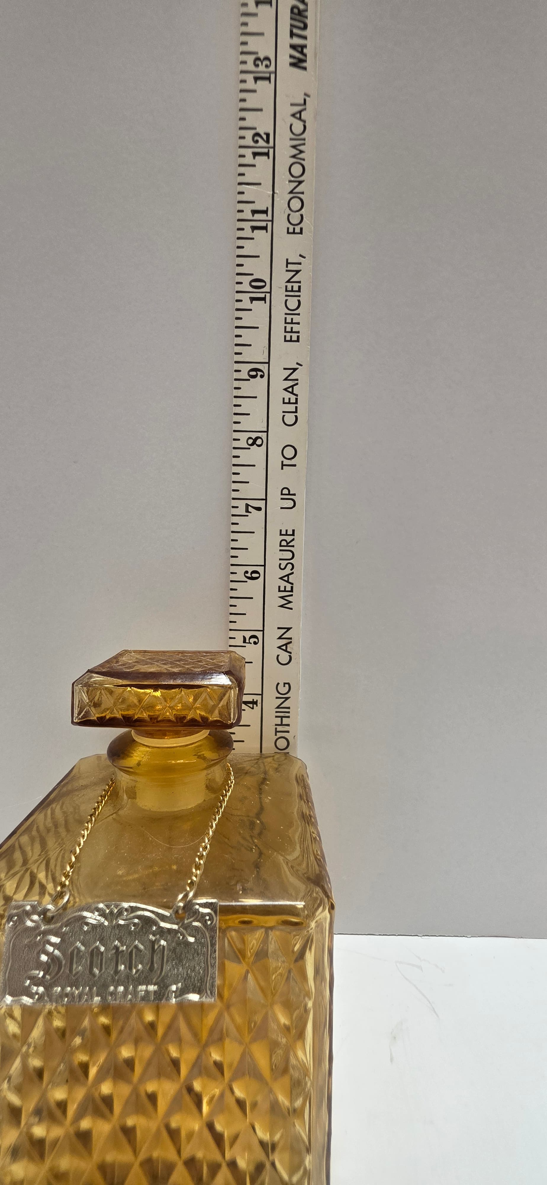 Vintage Royal Craft Amber Glass Decanter Scotch Bottle Diamond Point Square 70s - Thumbnail 15
