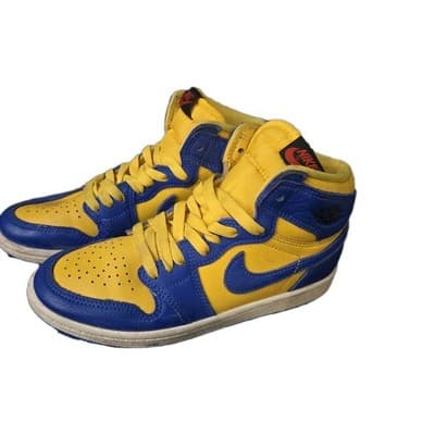 Air Jordan 1 High OG University Blue Yellow Leather Sneakers Size 2Y - Thumbnail 6