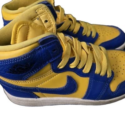 Air Jordan 1 High OG University Blue Yellow Leather Sneakers Size 2Y - Thumbnail 2