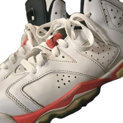 Air Jordan 6 Retro White Infrared GS Kids 6Y Basketball Sneakers 384665-123 - Thumbnail 3