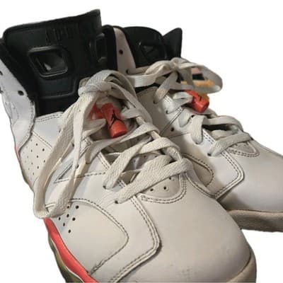 Air Jordan 6 Retro White Infrared GS Kids 6Y Basketball Sneakers 384665-123 - Thumbnail 2