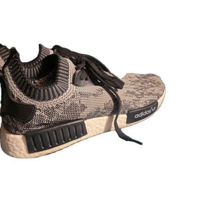 Adidas Boost NMD_R1 Primeknit Sesame Black/White Mens 9.5 AQ0899 Running Shoe - Thumbnail 4
