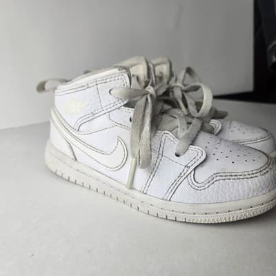 Nike Air Jordan 1 Mid TD White 640735-126 Little Kids Size 9C Shoes Sneakers - Thumbnail 2