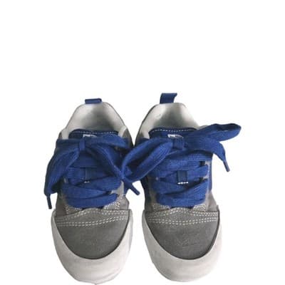 Vans Kids Knu Skool Skate Shoes Kid’s Size 13.5c Pop Grey Blue Stripe Sneakers - Thumbnail 4