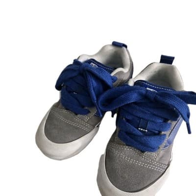 Vans Kids Knu Skool Skate Shoes Kid’s Size 13.5c Pop Grey Blue Stripe Sneakers - Thumbnail 6