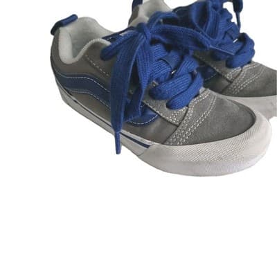 Vans Kids Knu Skool Skate Shoes Kid’s Size 13.5c Pop Grey Blue Stripe Sneakers - Thumbnail 11