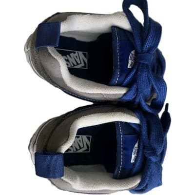 Vans Kids Knu Skool Skate Shoes Kid’s Size 13.5c Pop Grey Blue Stripe Sneakers - Thumbnail 8