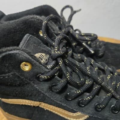 Vans Sk8-Hi Kids Sneakers High Top 2.5 Black Gold Stripe Shoes MTE Primaloft - Thumbnail 7