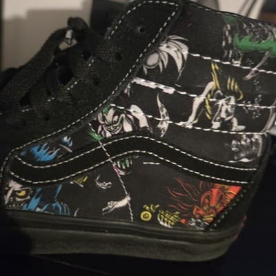 Vans X Disney 100 Villains Sk8 Hi Size 4 US Black White Red Green Suede - Thumbnail 6