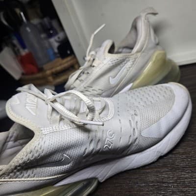Nike Air Max 270 Shoes Youth Size 6.5Y Triple White Running GS 943345-103 - Thumbnail 3