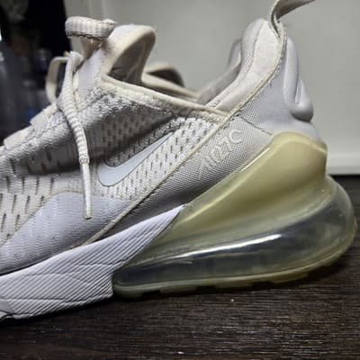 Nike Air Max 270 Shoes Youth Size 6.5Y Triple White Running GS 943345-103 - Thumbnail 8