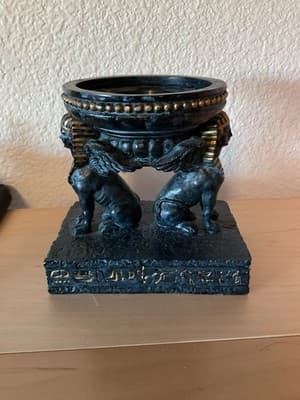 Egyptian Winged Double Sphinx God Of Royalty & Divine Power Pilar Candle Holder - Thumbnail 4