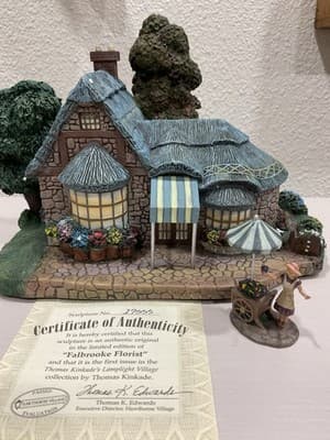 Hawthorne Lamplight Village FALLBROOKE FLORIST Thomas Kinkade Lighted House 1999 - Thumbnail 3