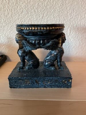Egyptian Winged Double Sphinx God Of Royalty & Divine Power Pilar Candle Holder - Thumbnail 2