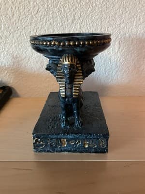 Egyptian Winged Double Sphinx God Of Royalty & Divine Power Pilar Candle Holder - Thumbnail 3