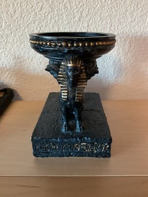 Egyptian Winged Double Sphinx God Of Royalty & Divine Power Pilar Candle Holder - Thumbnail 5