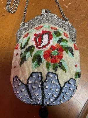 1920’s Antique Art Deco Christiana Floral Beaded Bag - Thumbnail 2