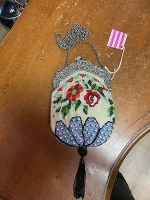 1920’s Antique Art Deco Christiana Floral Beaded Bag - Thumbnail 10