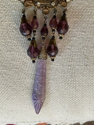 RARE 1800’s Purple Egyptian Revival Czech Glass & Rhinestone Jubilee Necklace - Thumbnail 7