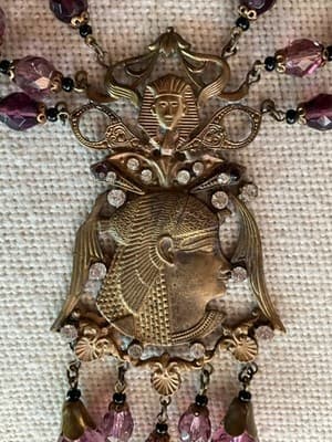 RARE 1800’s Purple Egyptian Revival Czech Glass & Rhinestone Jubilee Necklace - Thumbnail 8