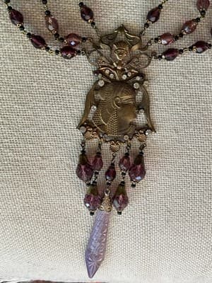 RARE 1800’s Purple Egyptian Revival Czech Glass & Rhinestone Jubilee Necklace - Thumbnail 2