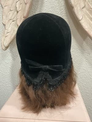 Authentic 1960’s CHRISTIAN DIOR Designer Black Velvet Beaded Hat RARE - Thumbnail 6